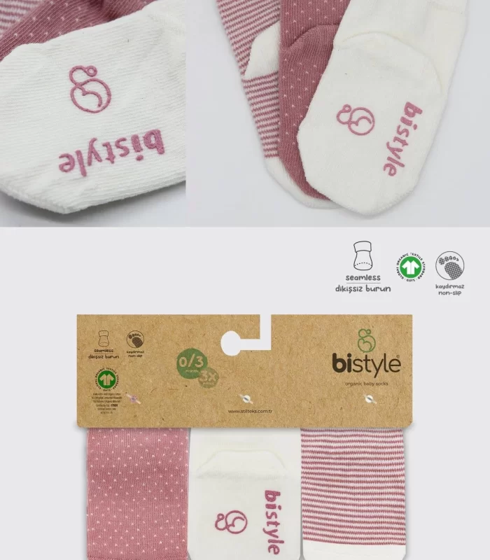 Bistyle Puanlı Kaymaz Penye Soket Çorap 3lü Bs10108 Pudra