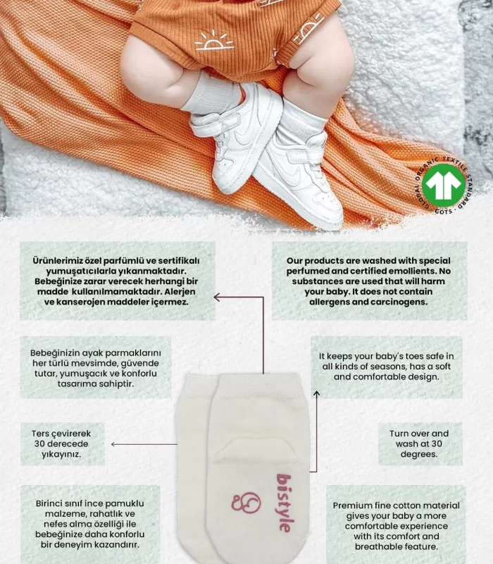 Bistyle Puanlı Kaymaz Penye Soket Çorap 3lü Bs10108 Pudra