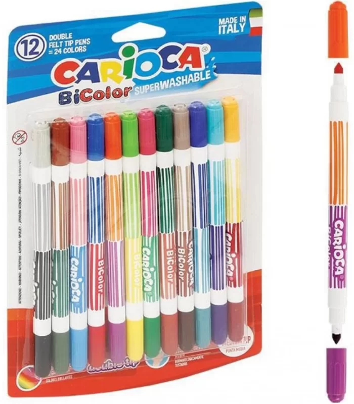Carioca Bicolor Süper Yıkanabilir Çift Uçlu Keçeli Boya Kalemi 12Li 24 Renk