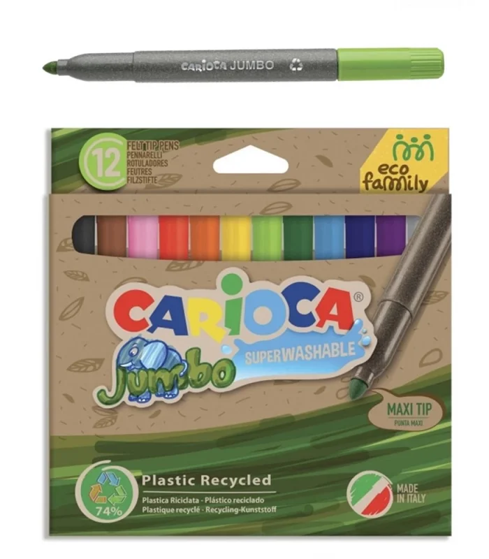 Carioca Eco Family Jumbo Süper Yıkanabilir Keçeli Boya Kalemi 12Li