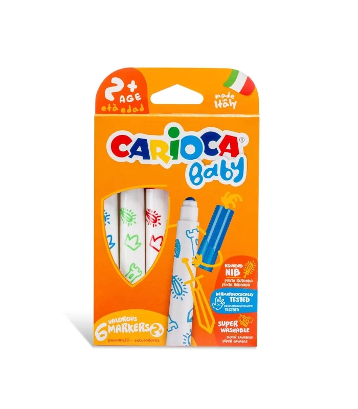 Carioca Jumbo Bebek Süper Yıkanabilir Keçeli Boya Kalemi 6Lı +2 Yaş