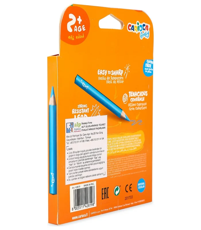Carioca Jumbo Bebek Üçgen Kuru Boya Kalemi 10Lu +2 Yaş