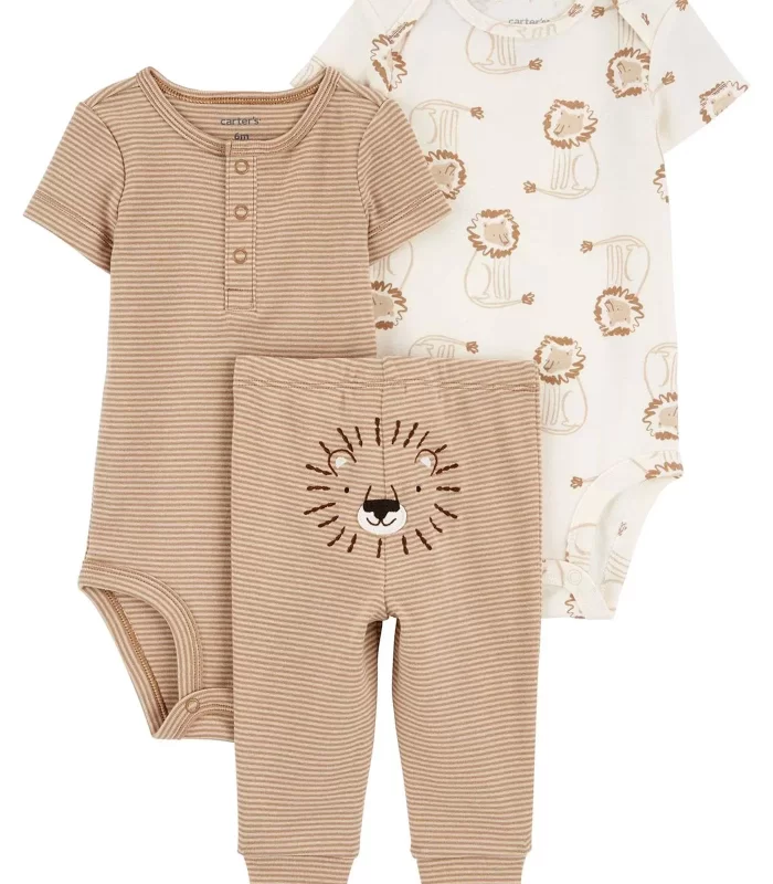 Carters Erkek Bebek Body Pantolon Set 3lü Paket 1R035310 Kahverengi