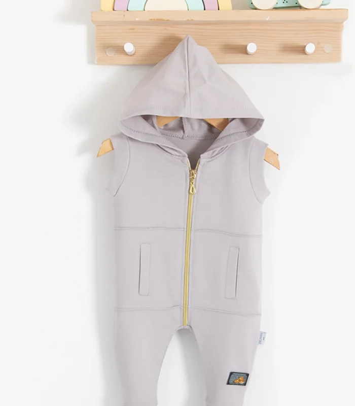 Cepli Kısa Kol Fermuarlı % 100 Pamuk Erkek Bebek Tulumu