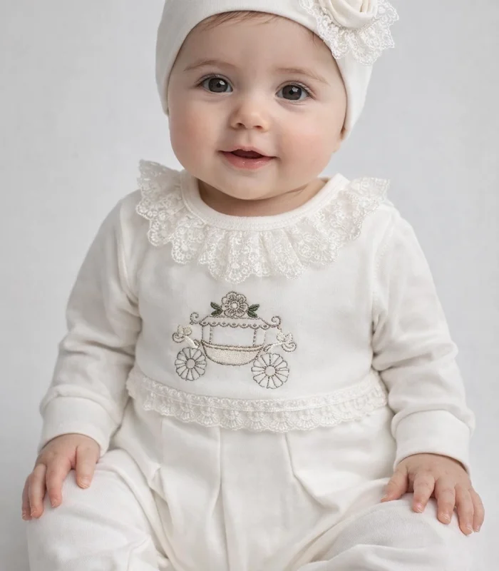 Çiçekli Araba Nakışlı Dantelli Tulum