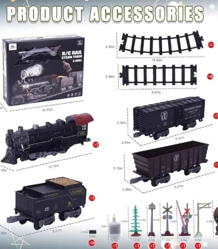 Classic Steam Kumandalı 2,4 Ghz Pilli Tren Seti 30 Parça