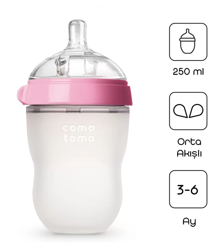 Comotomo Antikolik Silikon Biberon 250 Ml 3-6 Ay Pembe