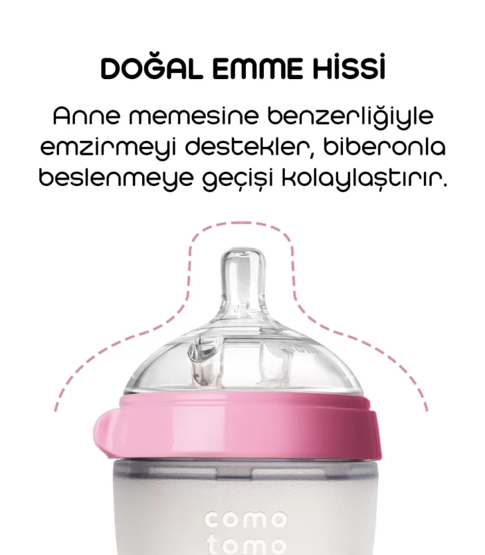 Comotomo Antikolik Silikon Biberon 250 Ml 3-6 Ay Pembe