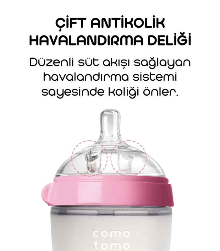 Comotomo Antikolik Silikon Biberon 250 Ml 3-6 Ay Pembe