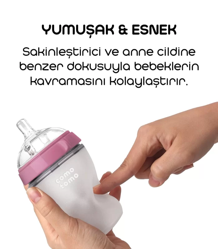 Comotomo Antikolik Silikon Biberon 250 Ml 3-6 Ay Pembe