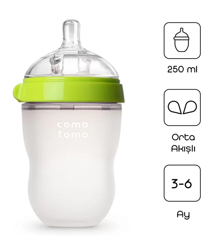 Comotomo Antikolik Silikon Biberon 250 Ml 3-6 Ay Yeşil