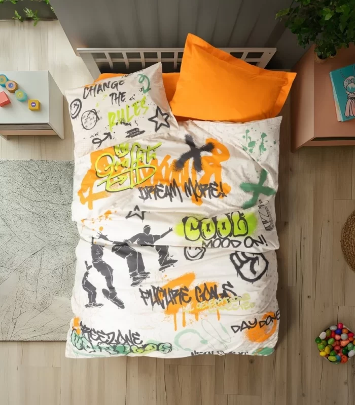 Cotton Box Junior Nevresim Takımı Tek Kişilik Graffiti Oranj