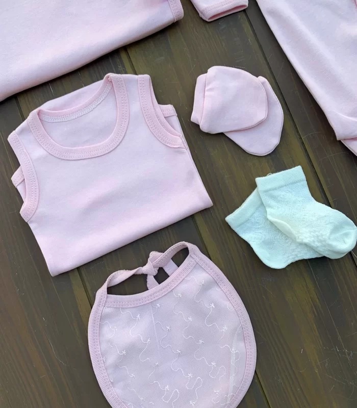 Dantel İşlemeli 10 Parça Yeni Doğan Hastane Seti Pembe
