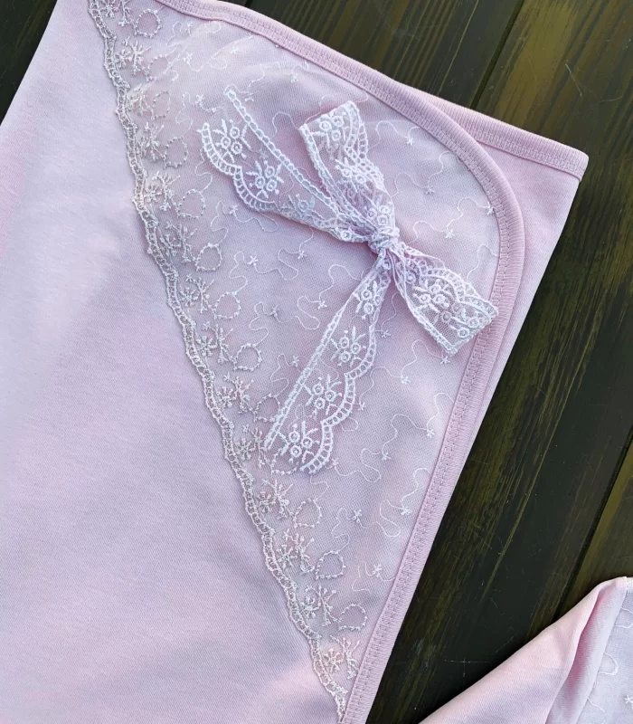 Dantel İşlemeli 10 Parça Yeni Doğan Hastane Seti Pembe