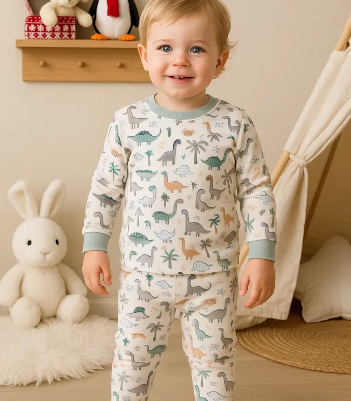 Dinazor Desen Erkek Bebek Eşofman Pijama Takımı Yeşil