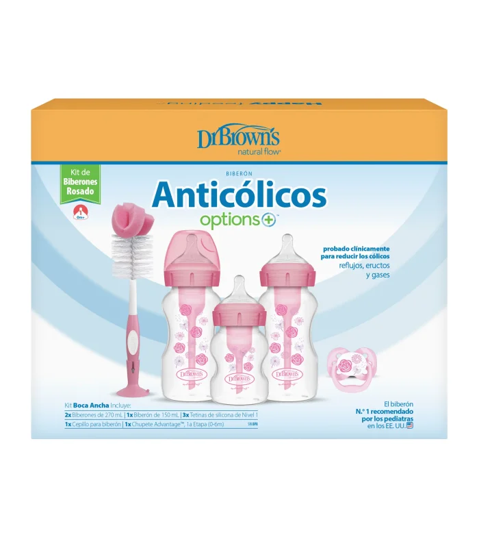 Dr.browns Geniş Ağız Anti Kolik Options+ Pp Biberon Hediye Seti Pembe