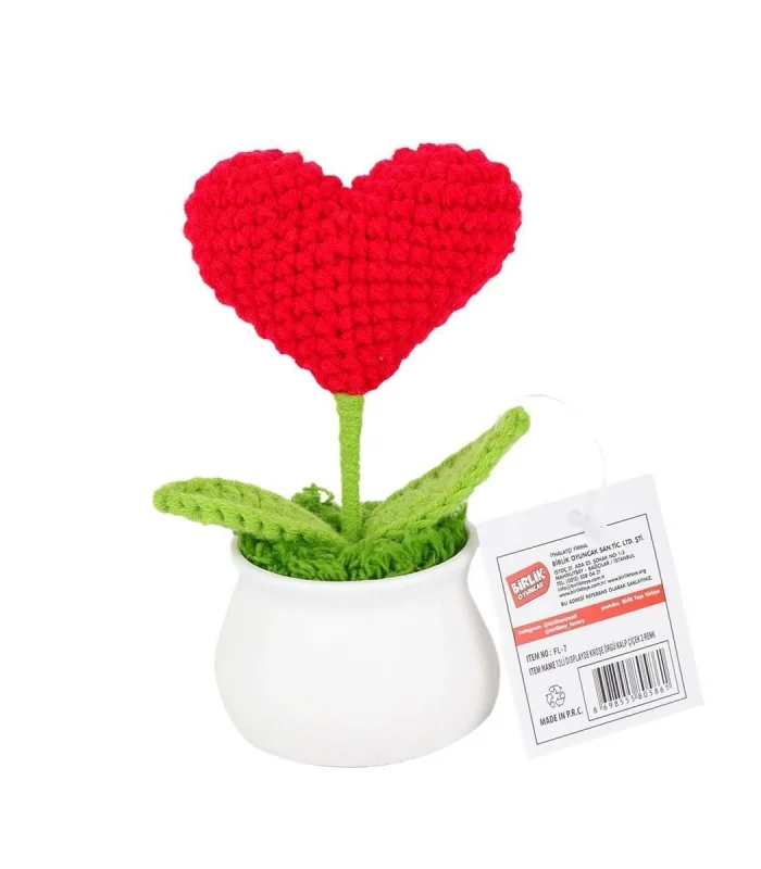 FL-7 12Lİ Kroşe Örgü Saksıda Kalp -Birliktoys