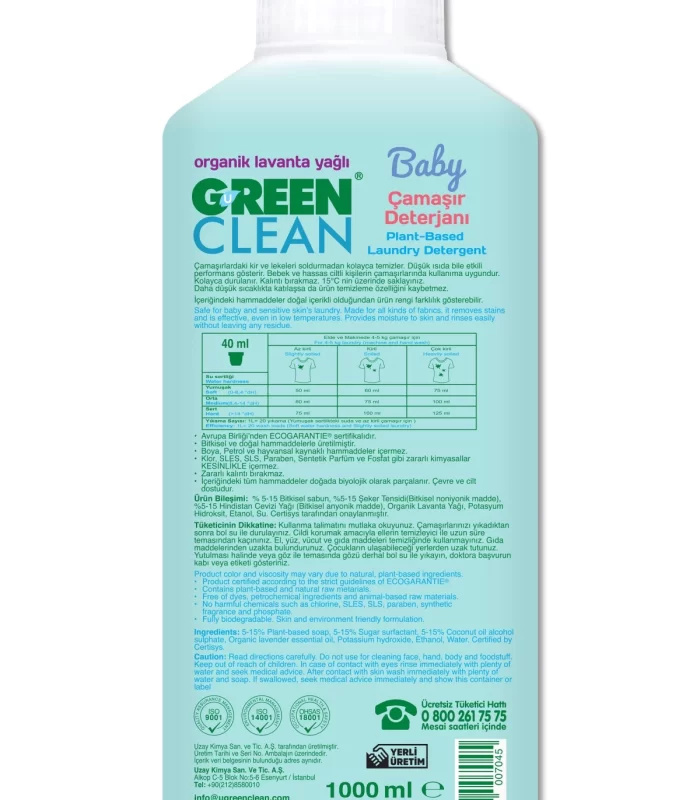 Green Clean Baby Bitkisel Çamaşır Deterjanı 1000 ml (20 Yıkama)
