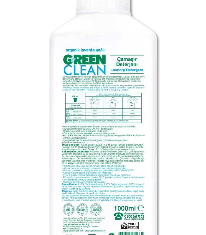 Green Clean Bitkisel Çamaşır Deterjanı 1000 ml (20 Yıkama)