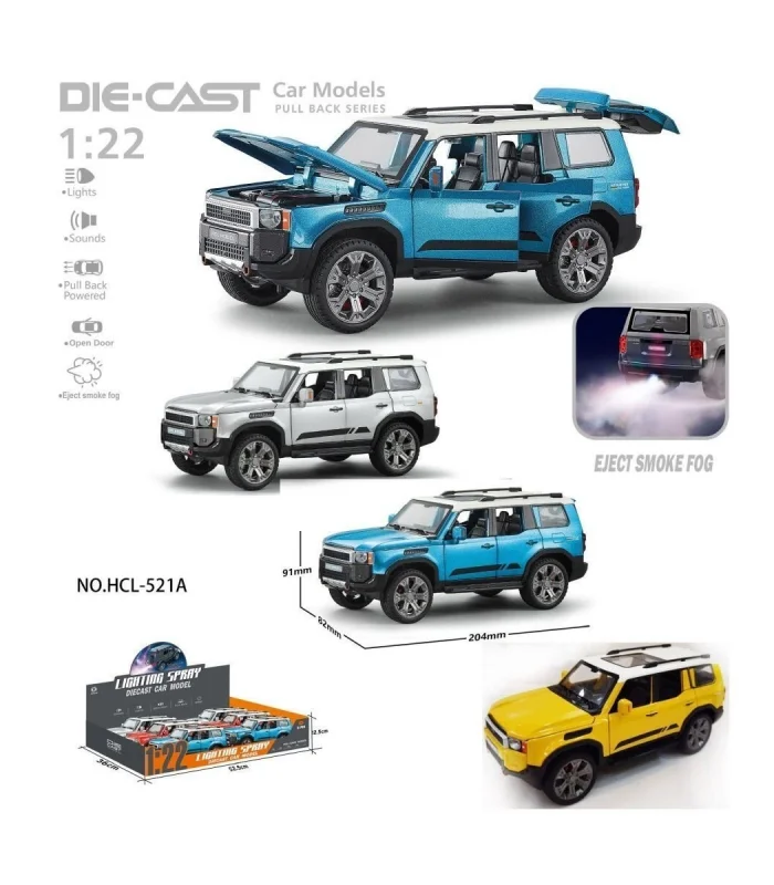 HCL-521A Çek Bırak 1:22 Sesli Ve Işıklı Buharlı Metal Jeep