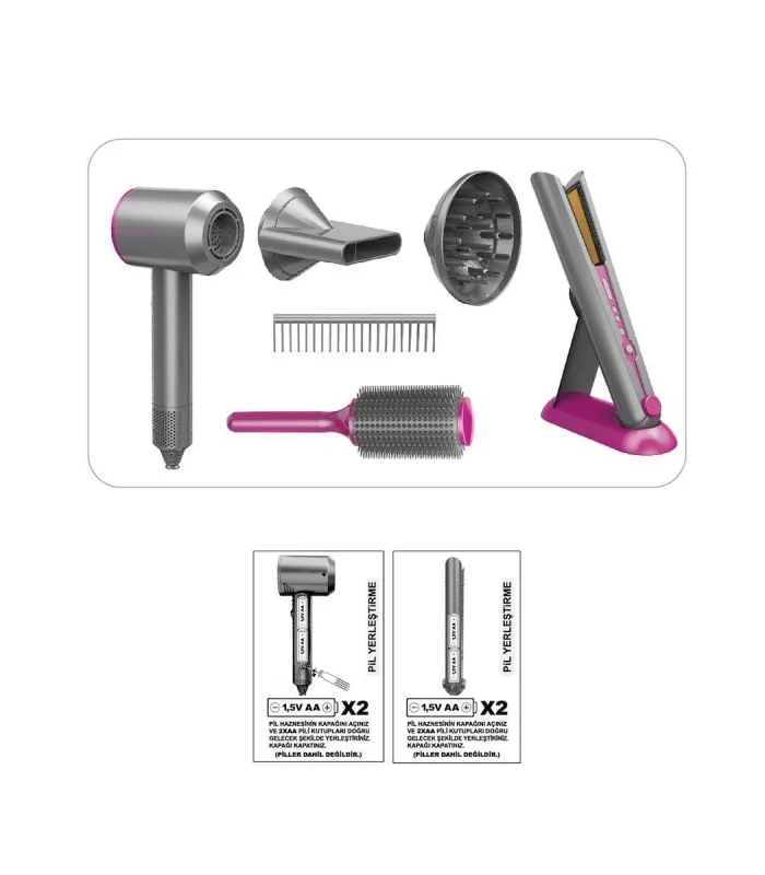HUA-1019 Sesli ve Işıklı 2IN1 Lüks Saç Şekillendirici Set -Vardem Oyuncak