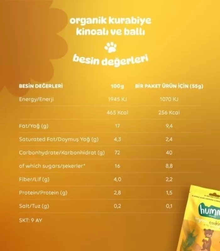 Humm Organik Ballı ve Kinoalı Kurabiye 55 Gr
