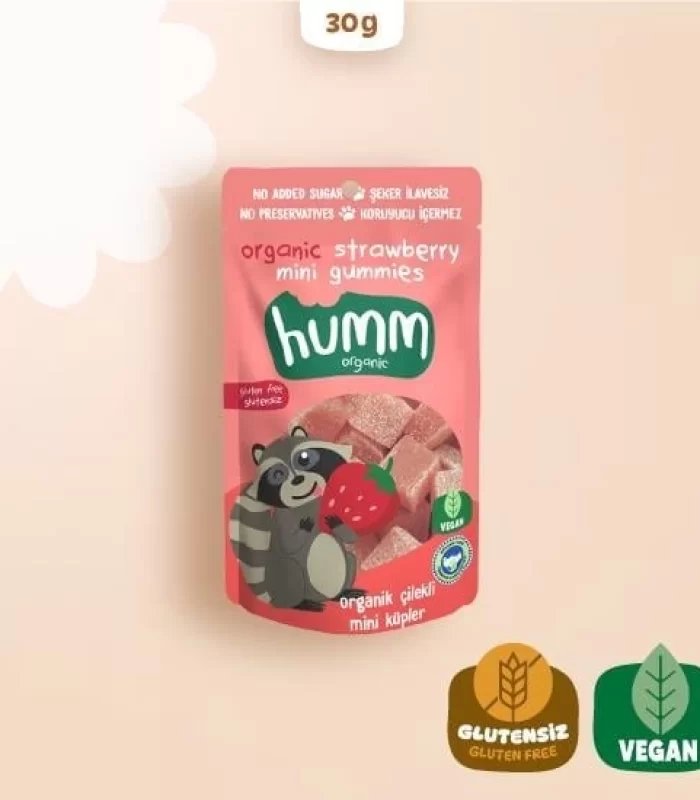 Humm Organik Çilekli Glutensiz Vegan Mini Küpler 30 Gr