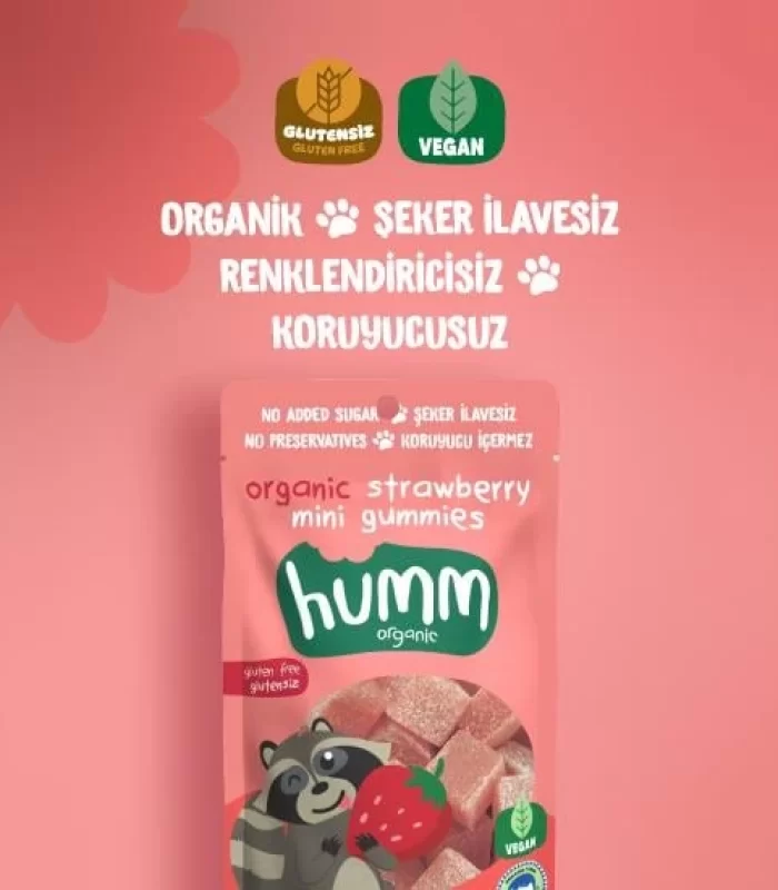 Humm Organik Çilekli Glutensiz Vegan Mini Küpler 30 Gr