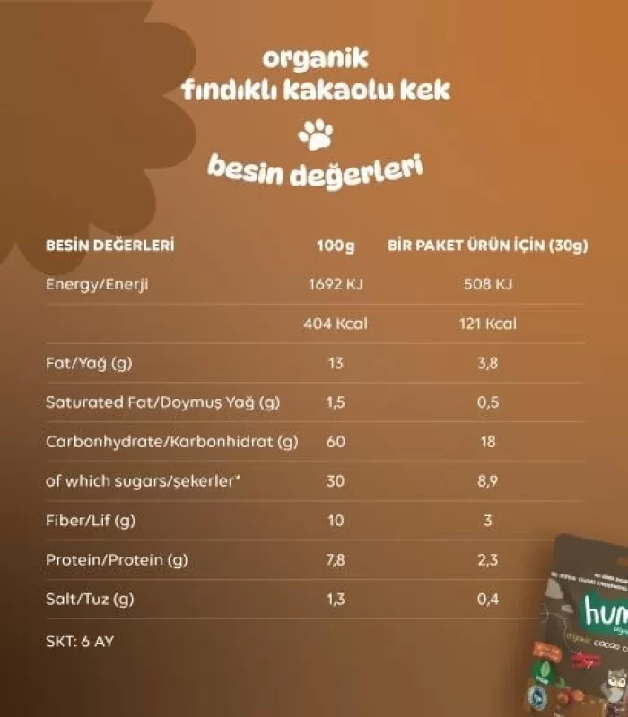Humm Organik Fındıklı Kakaolu Vegan Kek 30 Gr