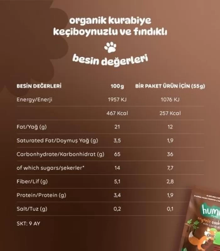 Humm Organik Keçiboynuzlu Ve Fındıklı Vegan Kurabiye 55 Gr