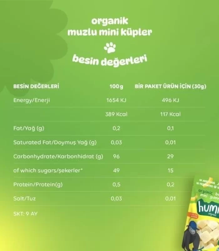 Humm Organik Muzlu Glutensiz Vegan Mini Küpler 30 Gr