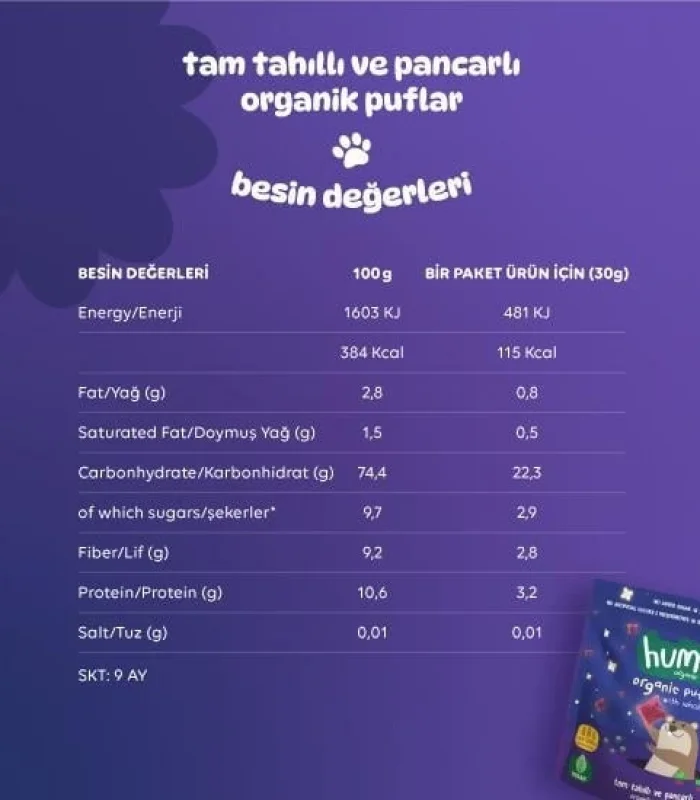 Humm Organik Pancarlı ve Tam Tahıllı Puflar 30 Gr