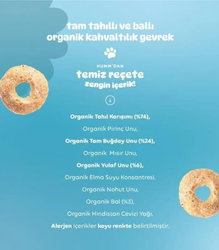 Humm Organik Tam Tahıllı ve Ballı Kahvaltılık Gevrek 80 Gr