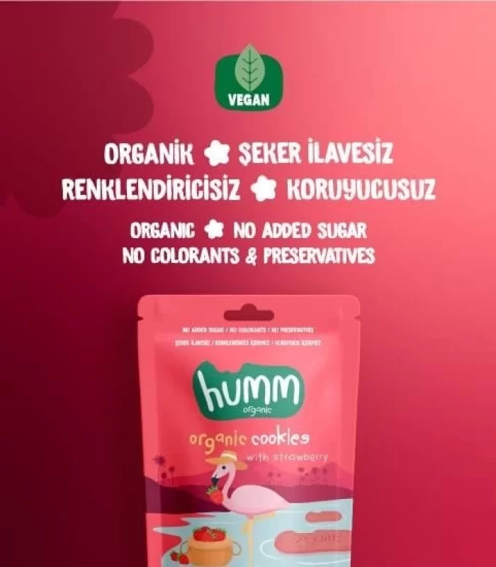 Humm Organik Vegan Çilekli Kurabiye 55 Gr