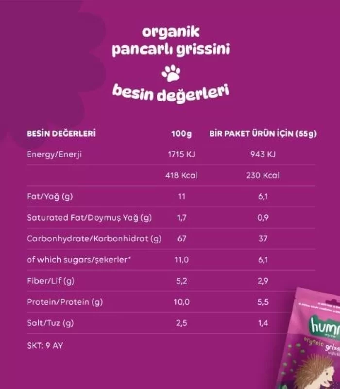 Humm Organik Vegan Pancarlı Grissini 55 Gr