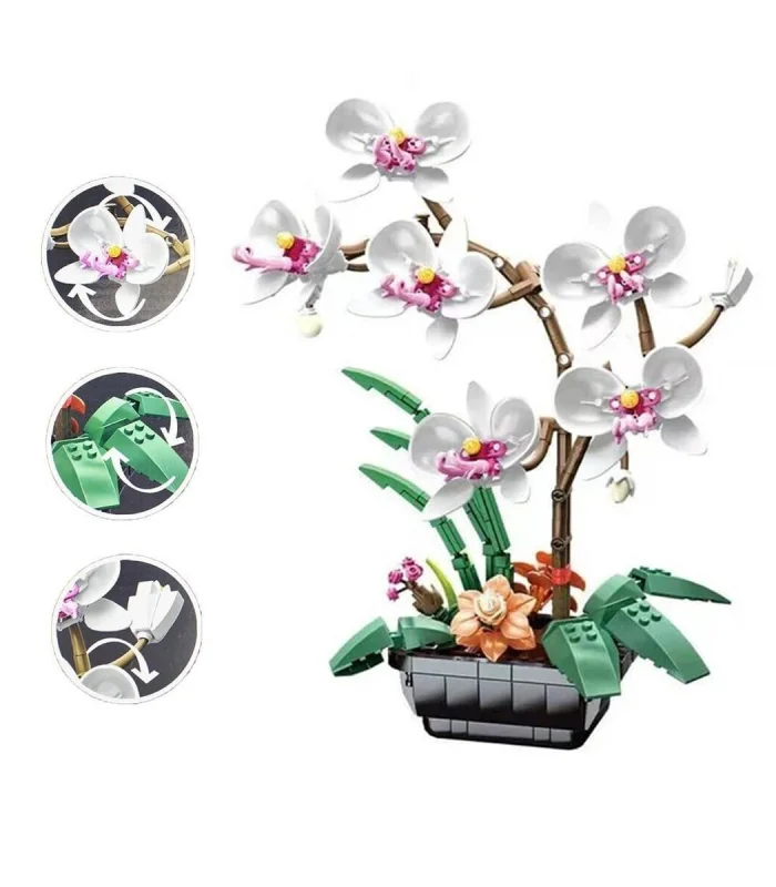 JK29012 JAKİ BEYAZ ORKİDE SAKSIDA 581 PARÇA BLOCK OYUNCAK