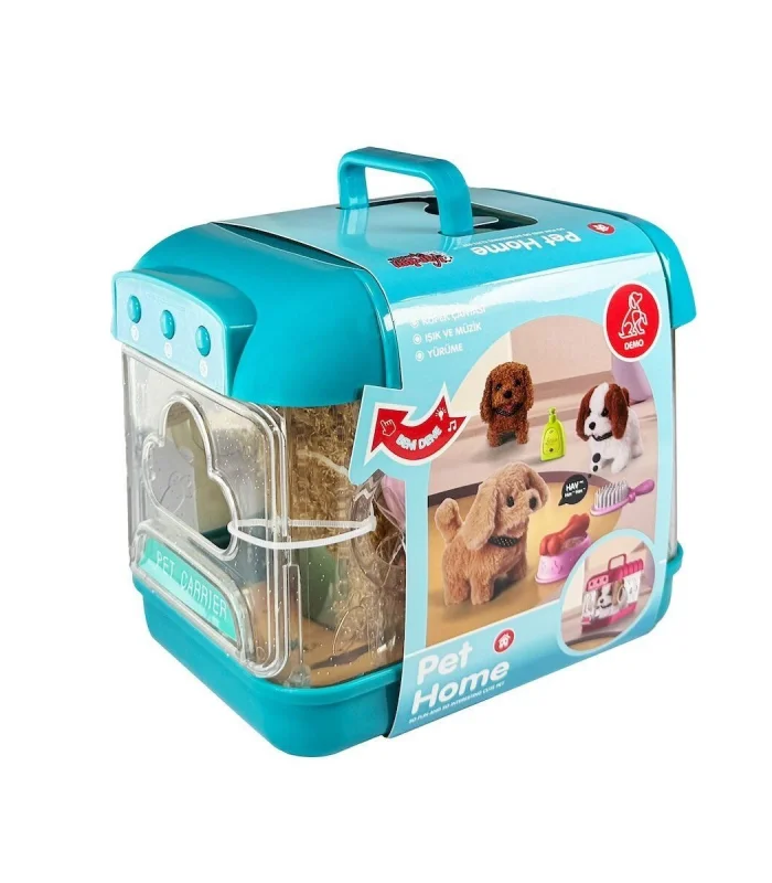 JND-6806 Hareketli Köpek ve Işıklı Sesli Şeffaf Kafes Seti -Vardem Oyuncak