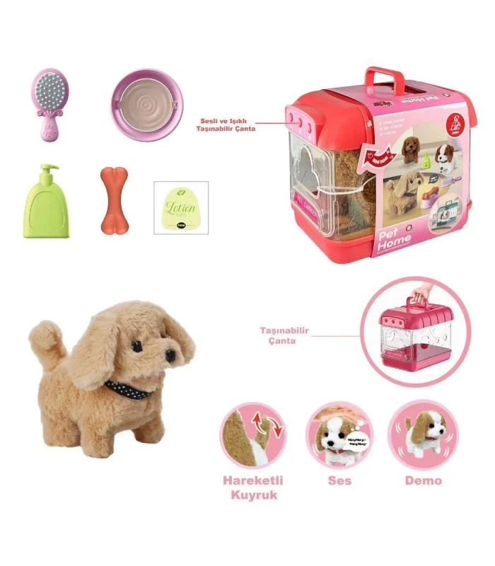 JND-6806 Hareketli Köpek ve Işıklı Sesli Şeffaf Kafes Seti -Vardem Oyuncak