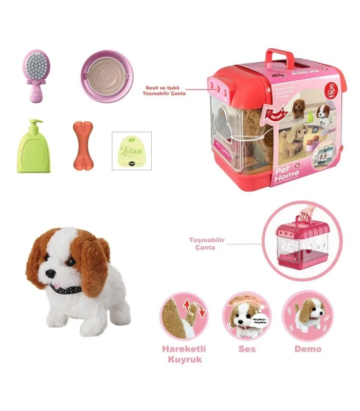 JND-6806 Hareketli Köpek ve Işıklı Sesli Şeffaf Kafes Seti -Vardem Oyuncak