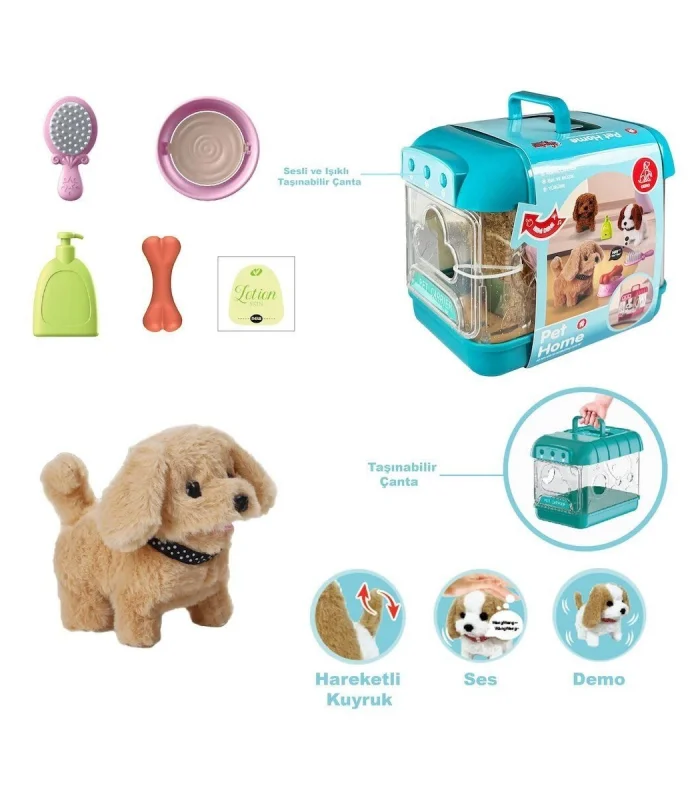 JND-6806 Hareketli Köpek ve Işıklı Sesli Şeffaf Kafes Seti -Vardem Oyuncak