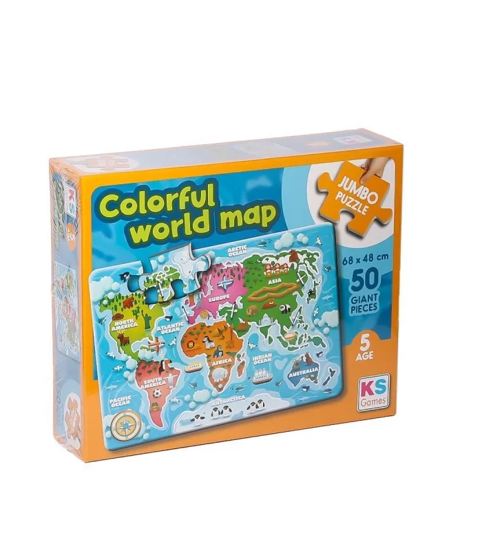 JP 31015 Colorful World Map Jumbo Puzzle 50 Parça -Ks Puzzle