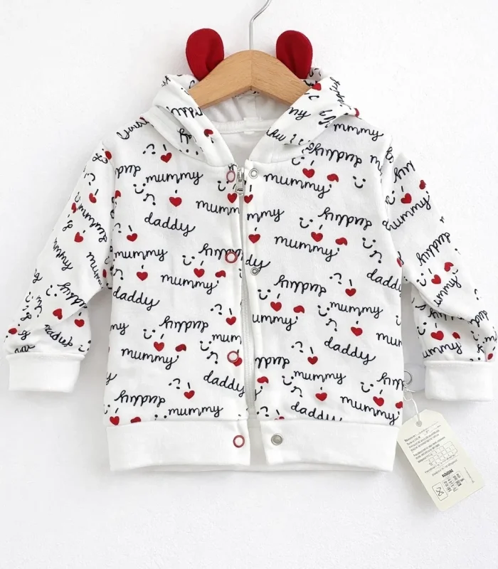 Kalp Desenli Kulaklı 3 Lü Kız Bebek Takımı