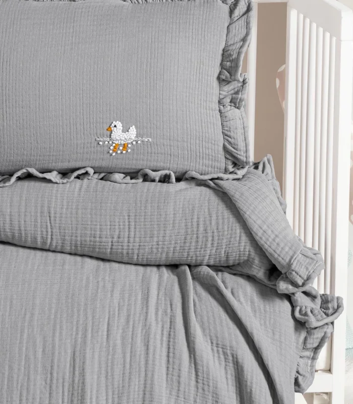 Kanz 4 Kat Hand Made Fırfırlı Müslin Örtü Seti Knz-020 Gri