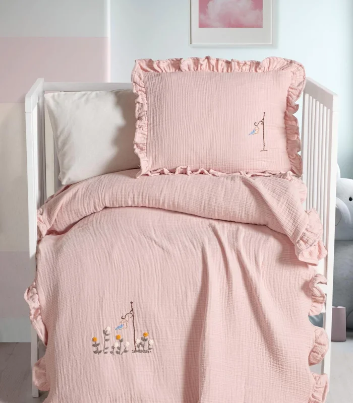 Kanz 4 Kat Hand Made Fırfırlı Müslin Örtü Seti Knz-020 Pudra