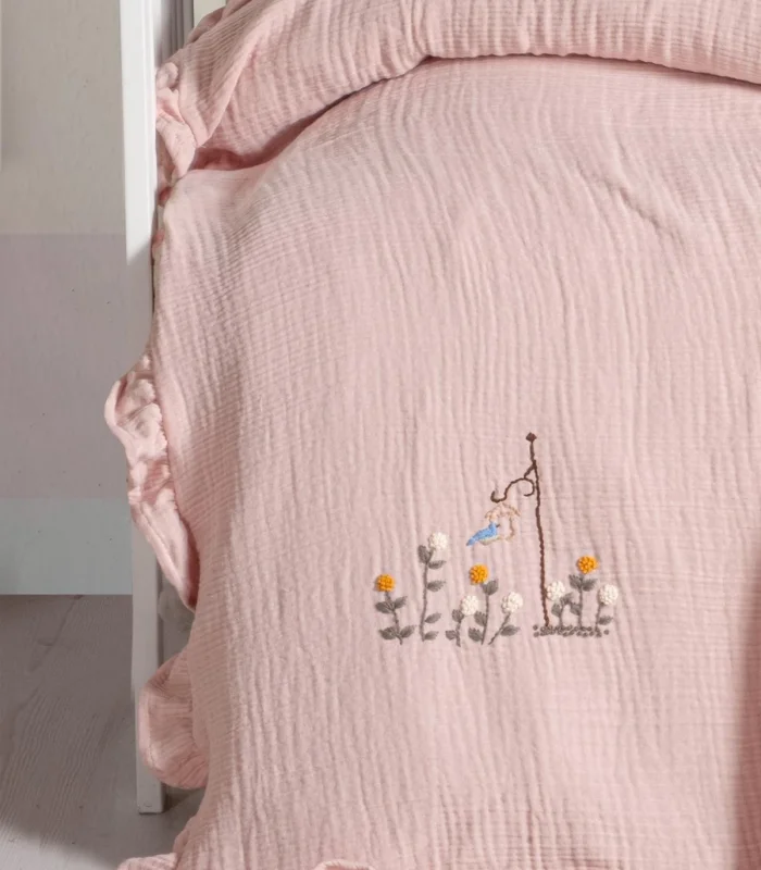 Kanz 4 Kat Hand Made Fırfırlı Müslin Örtü Seti Knz-020 Pudra