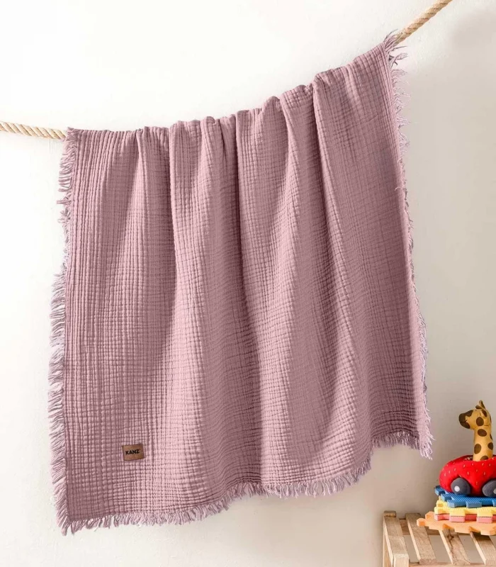 Kanz Bebek 4 Kat Müslin Örtü Knz-027 Gül Kurusu