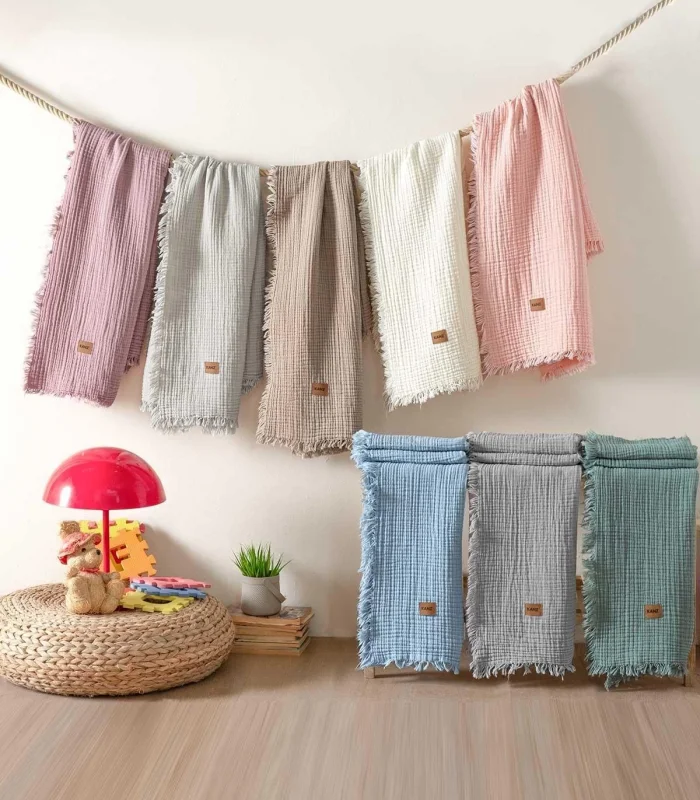 Kanz Bebek 4 Kat Müslin Örtü Knz-027 Gül Kurusu