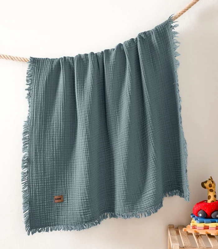 Kanz Bebek 4 Kat Müslin Örtü Knz-027 İndigo