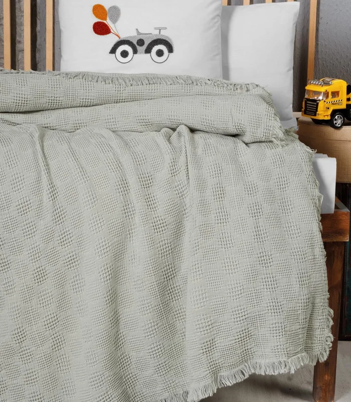 Kanz Bebek Waffle Müslin Nakışlı Pike Knz-021 Bubble Yeşil