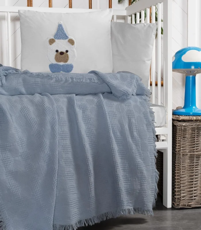 Kanz Bebek Waffle Müslin Nakışlı Pike Knz-021 Teddy